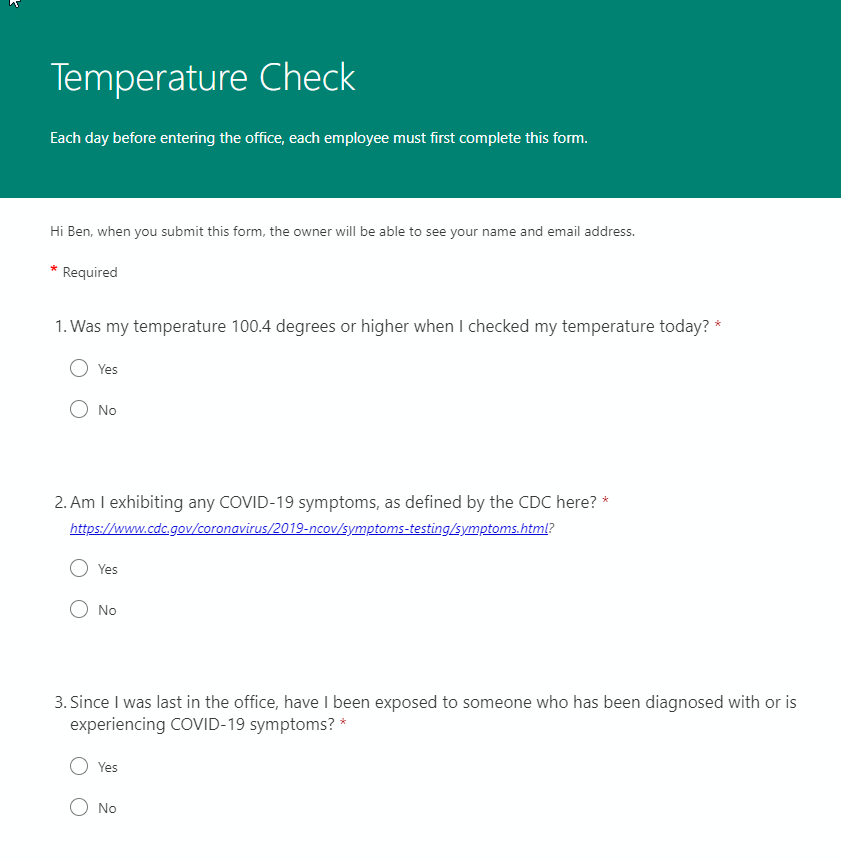 microsoft forms temperature check